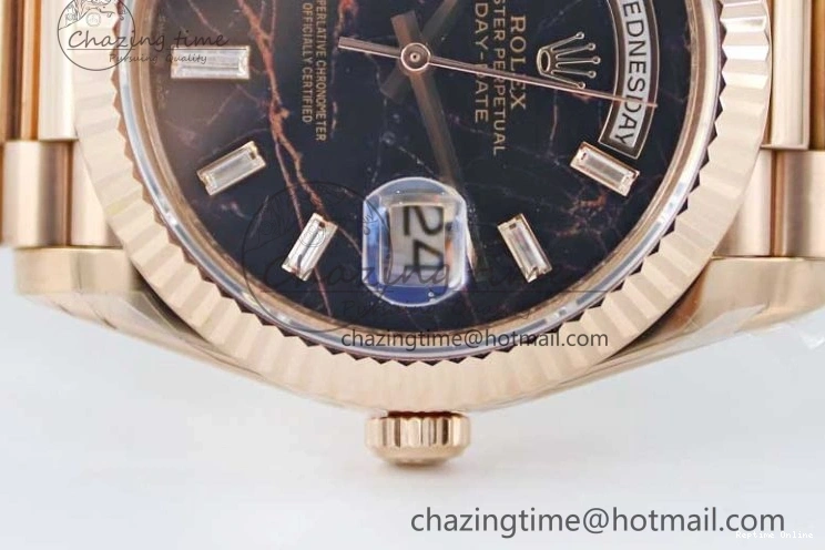 0419 Day Date 40mm RG 904L Steel TWF 1:1 Best Edition Black Crystal Dial on RG Bracelet A MoistureWicking 2349